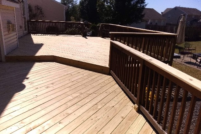 constructed 3ft above ground with railing, this deck was built in dayton ohio